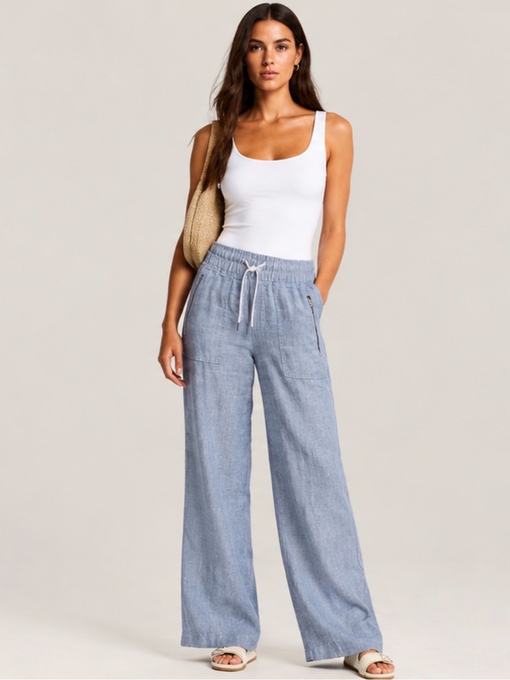 ATHLETA Chambray Blue Cabo Linen Pants Size 4